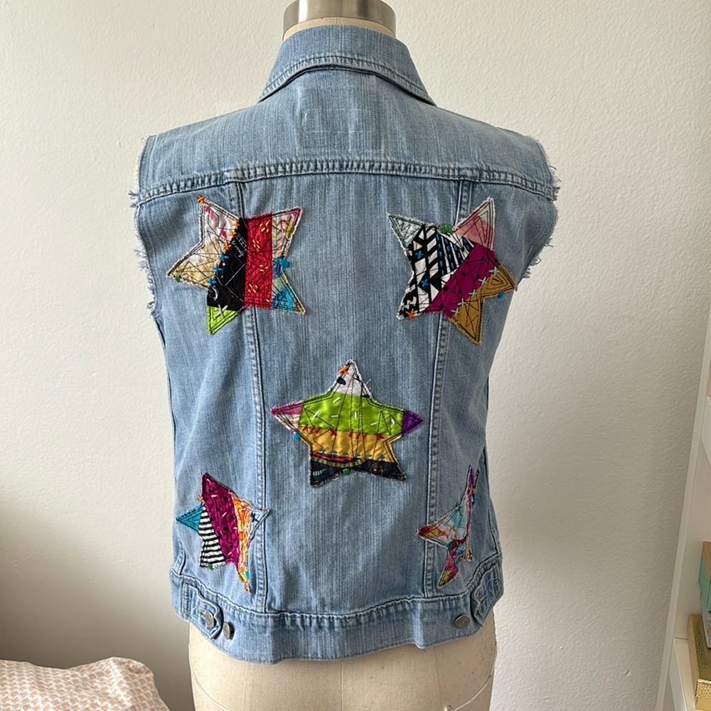 VÄLËRÏNÄ Denim Vest Patchwork Size S